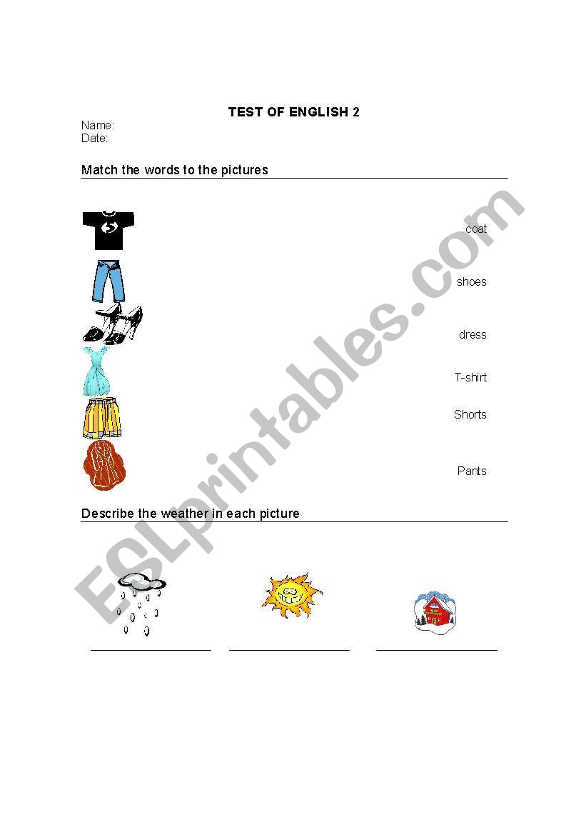 Weather, Clothing and Present Continuous Test