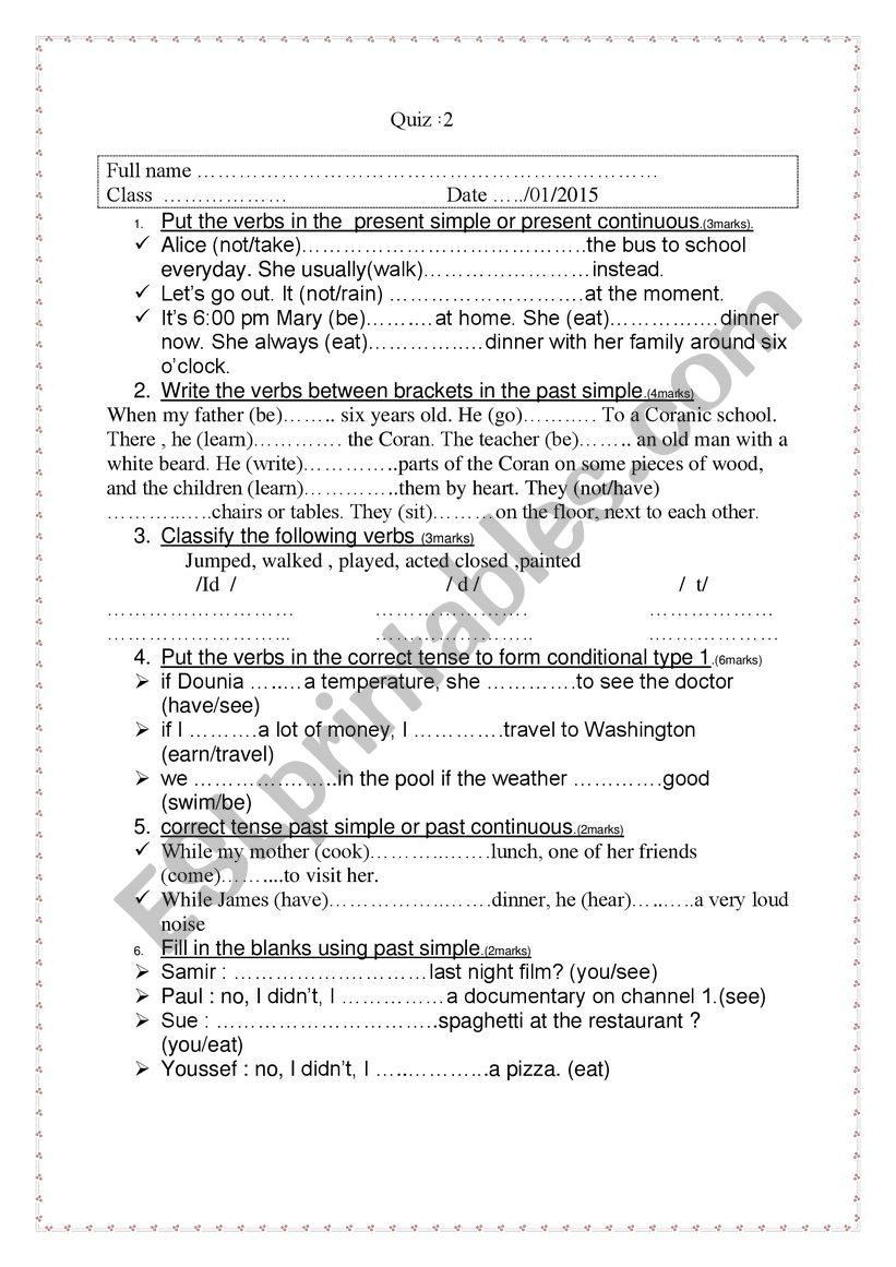 a quiz worksheet