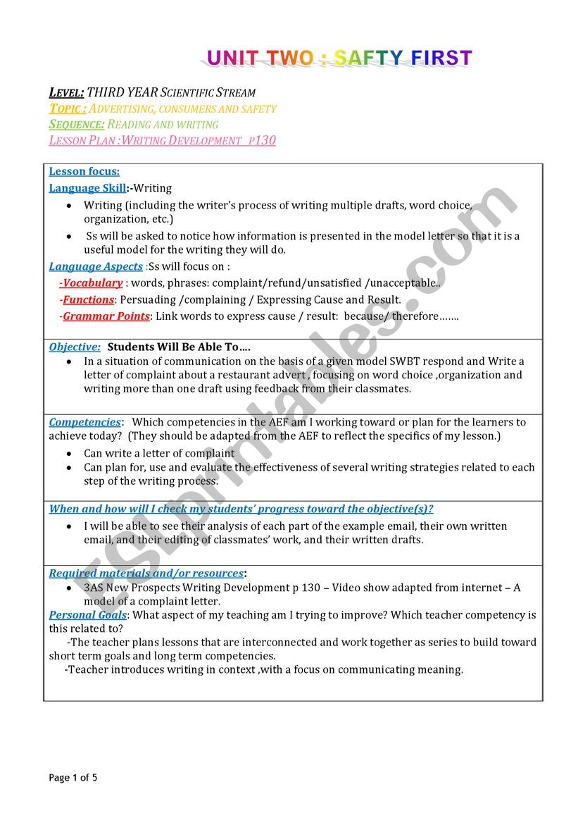 Wriitng development worksheet