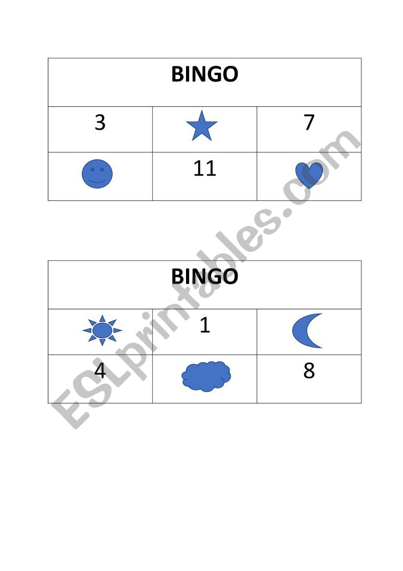 Bingo Numbers 1-12 worksheet