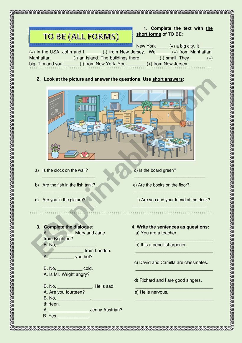 TO BE (all forms) worksheet