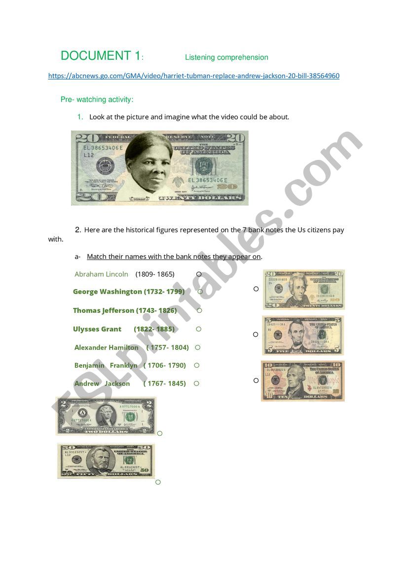 Harriet Tubman on a dollar bill.