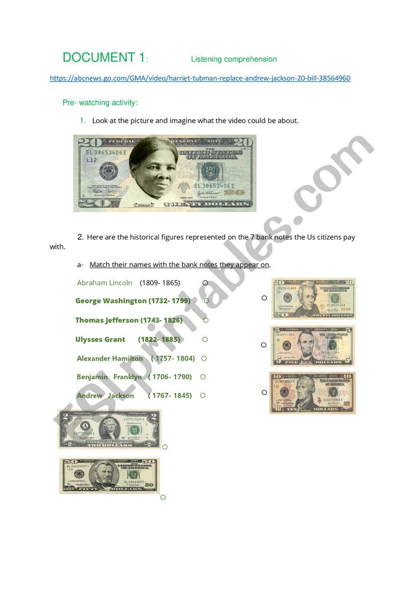 Harriet Tubman on a dollar bill.