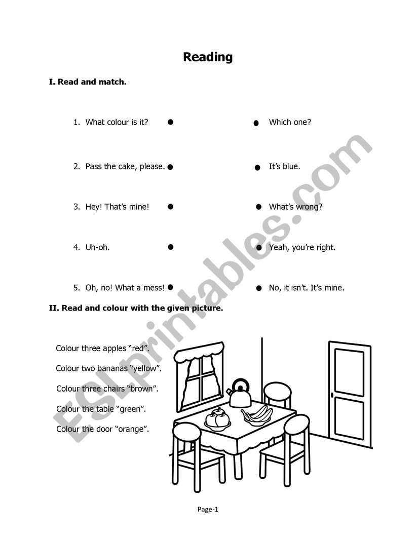 Reading worksheet