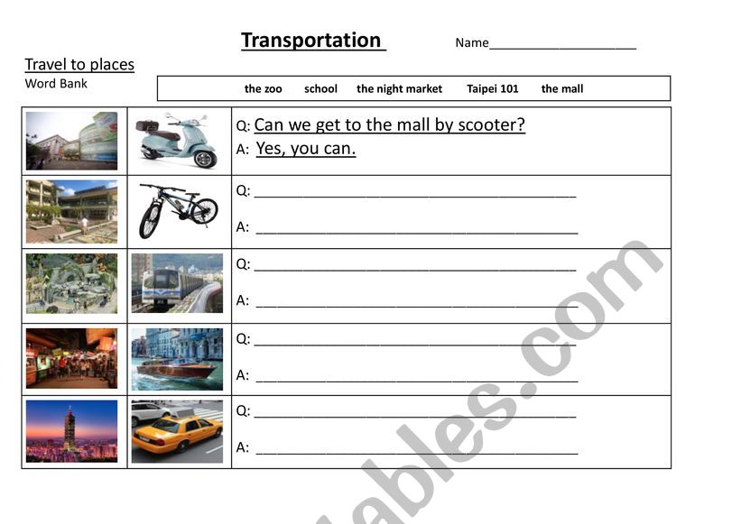 Transportation worksheet