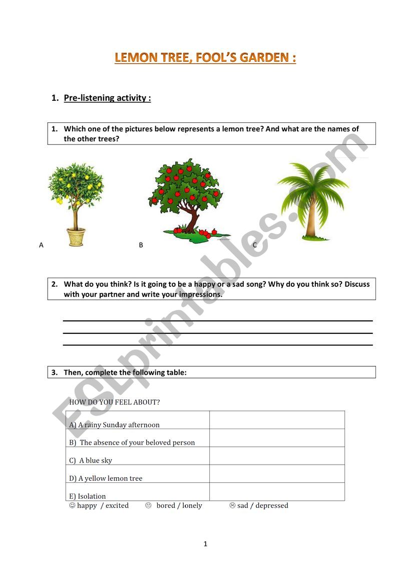 Lemon Tree FoolÂ´s Garden worksheet