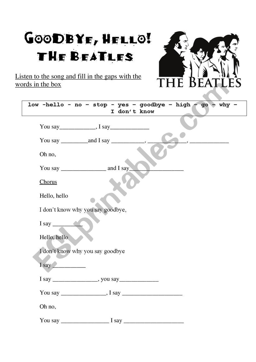 Hello goodbye worksheet