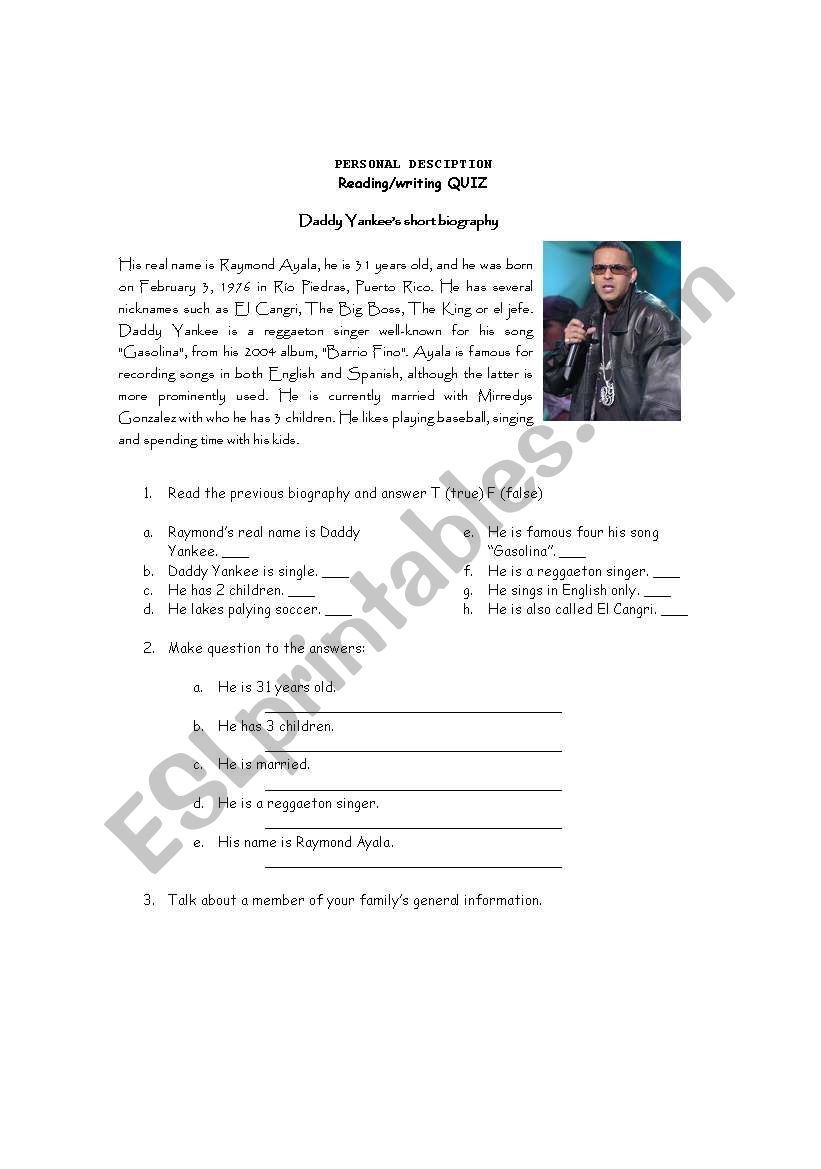  Personal Information Quiz worksheet