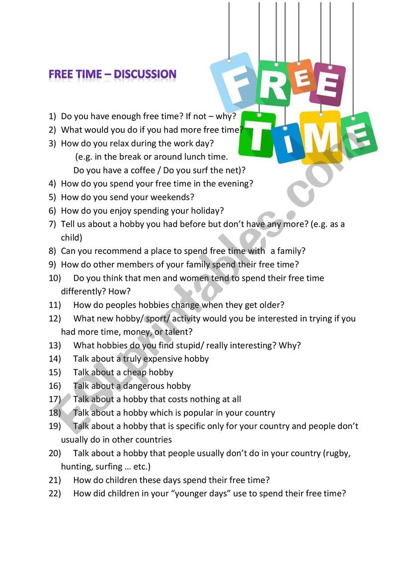 free time discussion worksheet