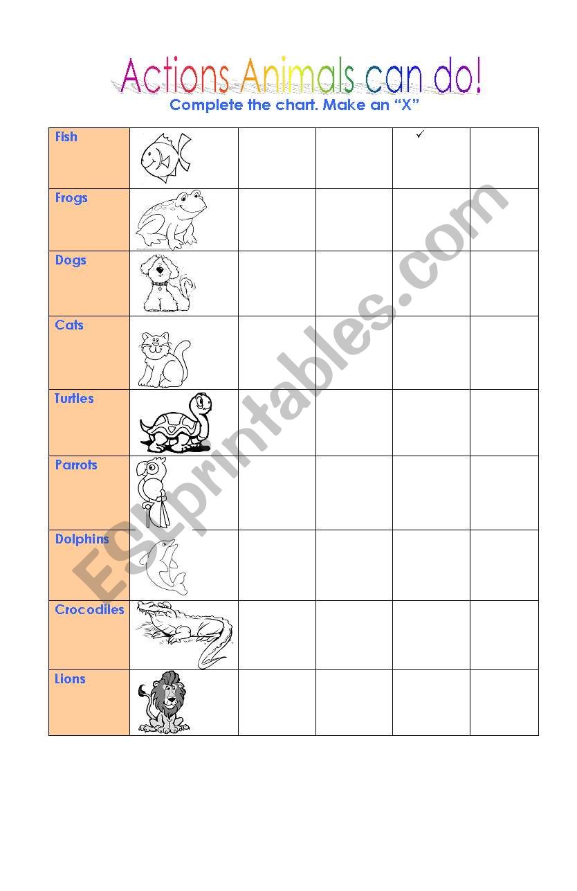 Actions animals can do worksheet