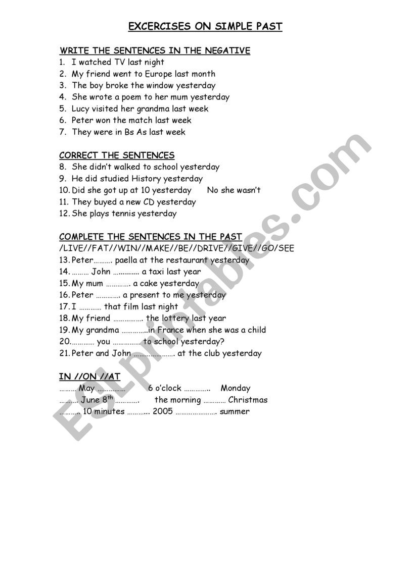 SIMPLE PAST worksheet