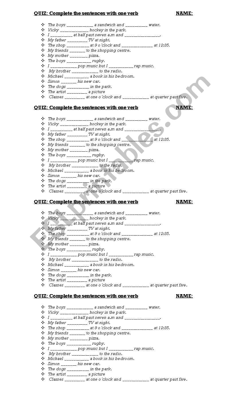 Quiz verbs worksheet