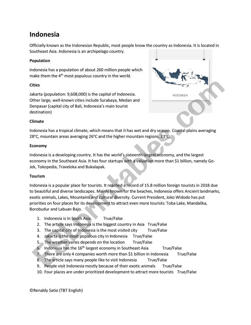 Reading Comprehension - Country of Indonesia