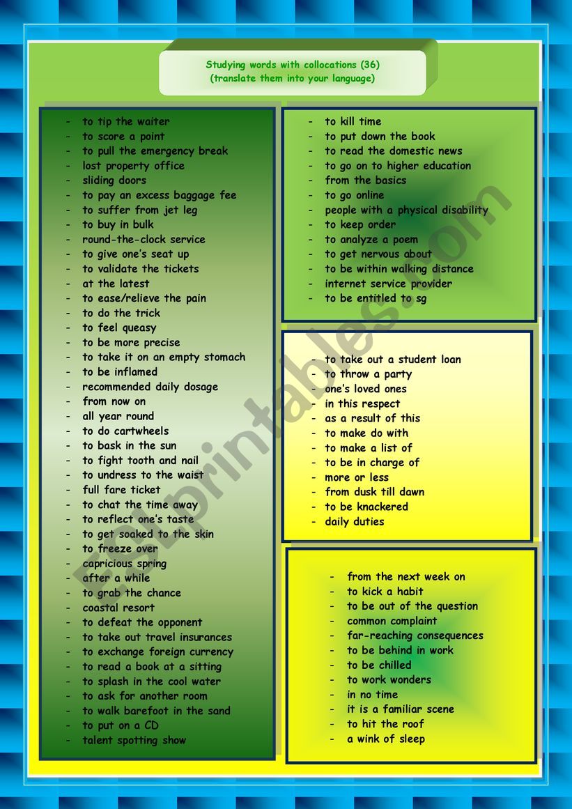 Collocations 36 worksheet