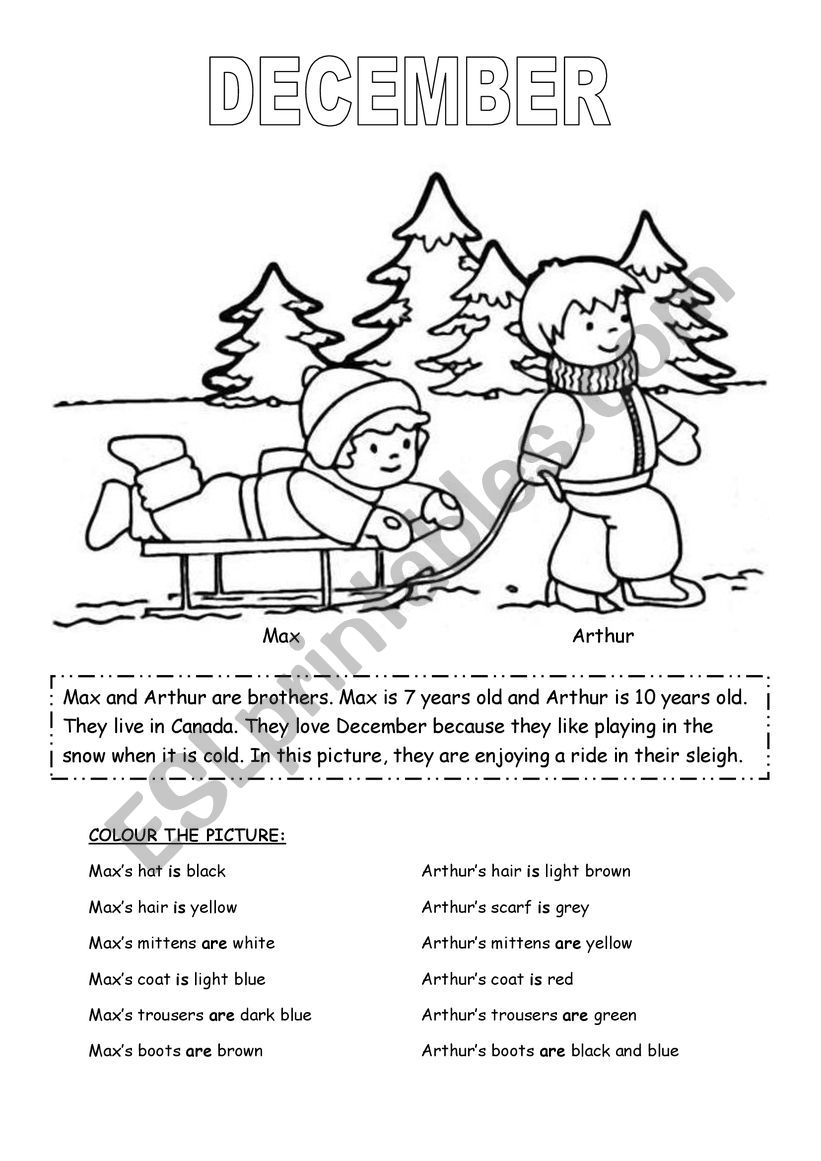 December (months) worksheet