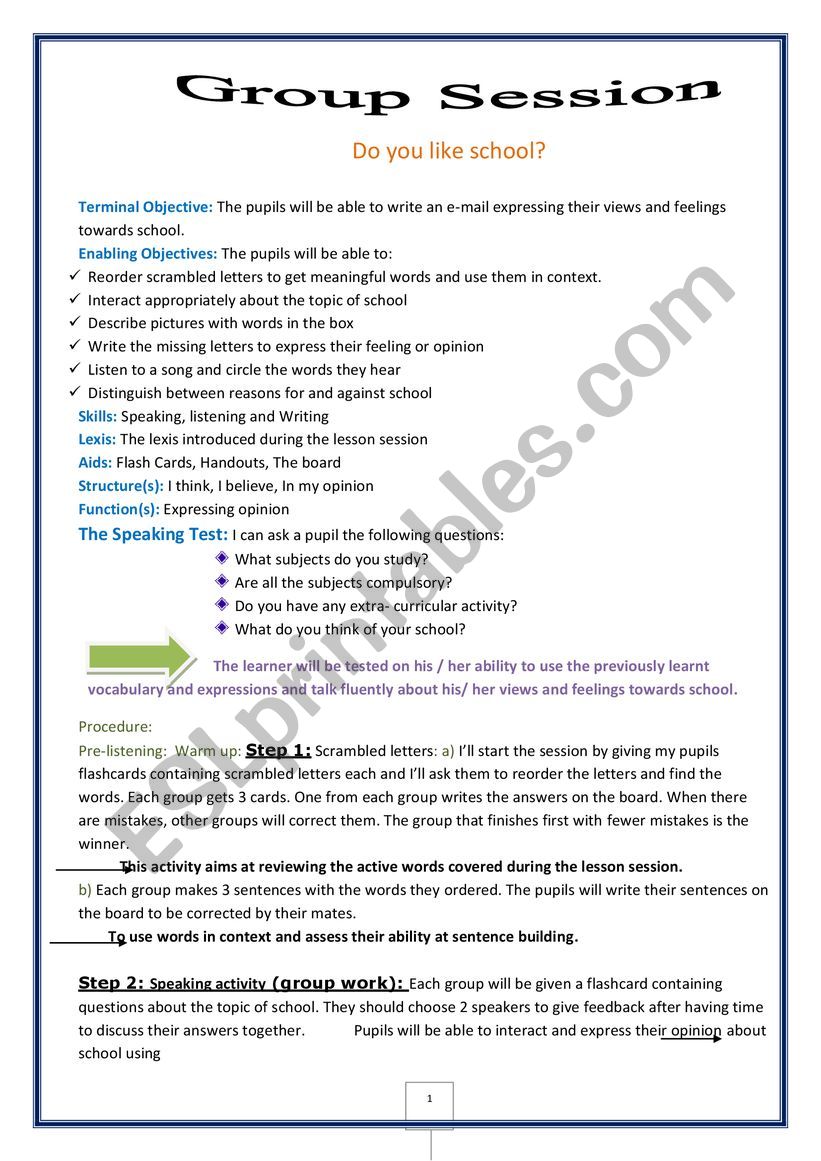 Do you like school?: English ESL worksheets pdf & doc