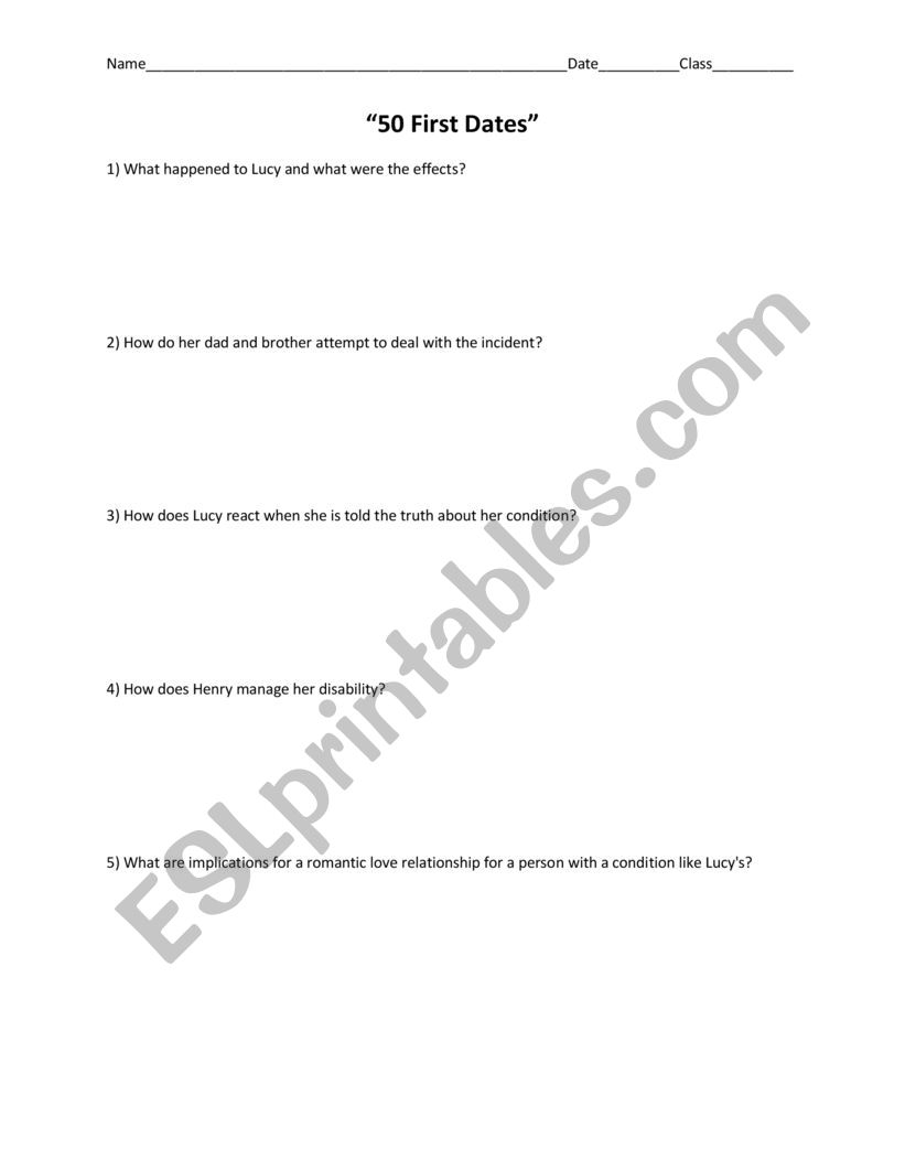 50 first dates  worksheet