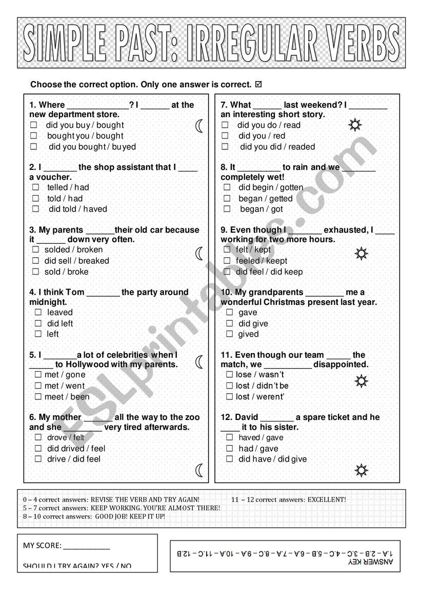 Past simple (irregular verbs) worksheet