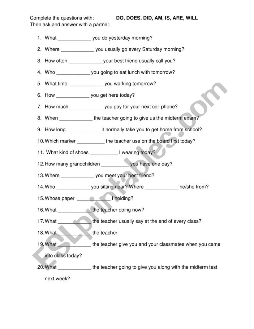 Auxilliary Verb Written and Oral Practice