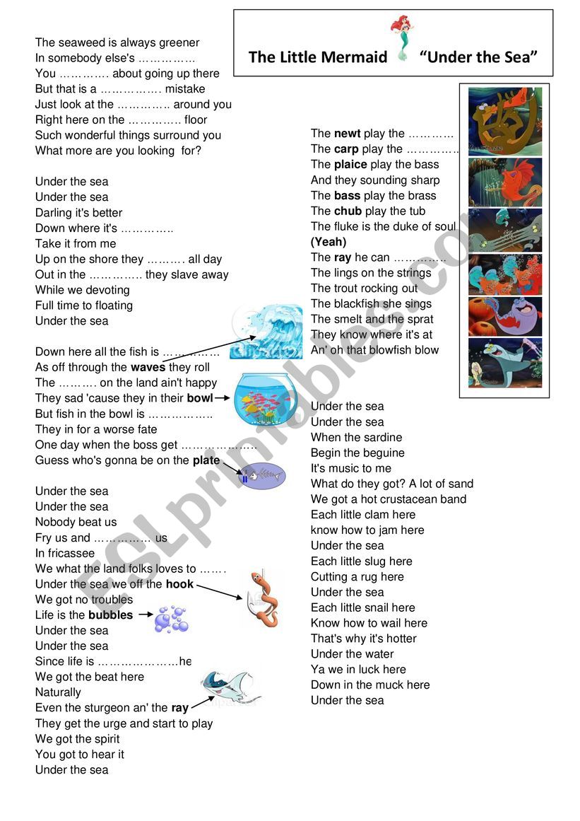 Under the Sea Song  worksheet