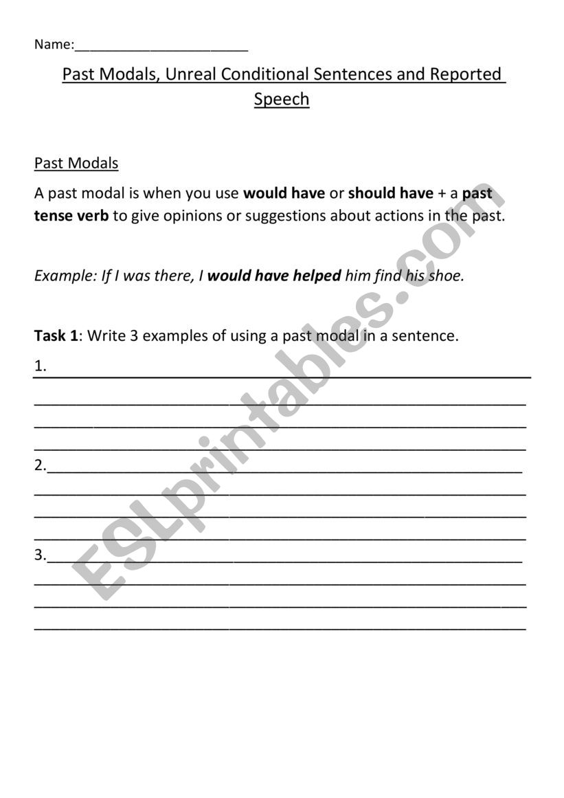 Past Modals, Unreal Conditional Sentences and Reported Speech