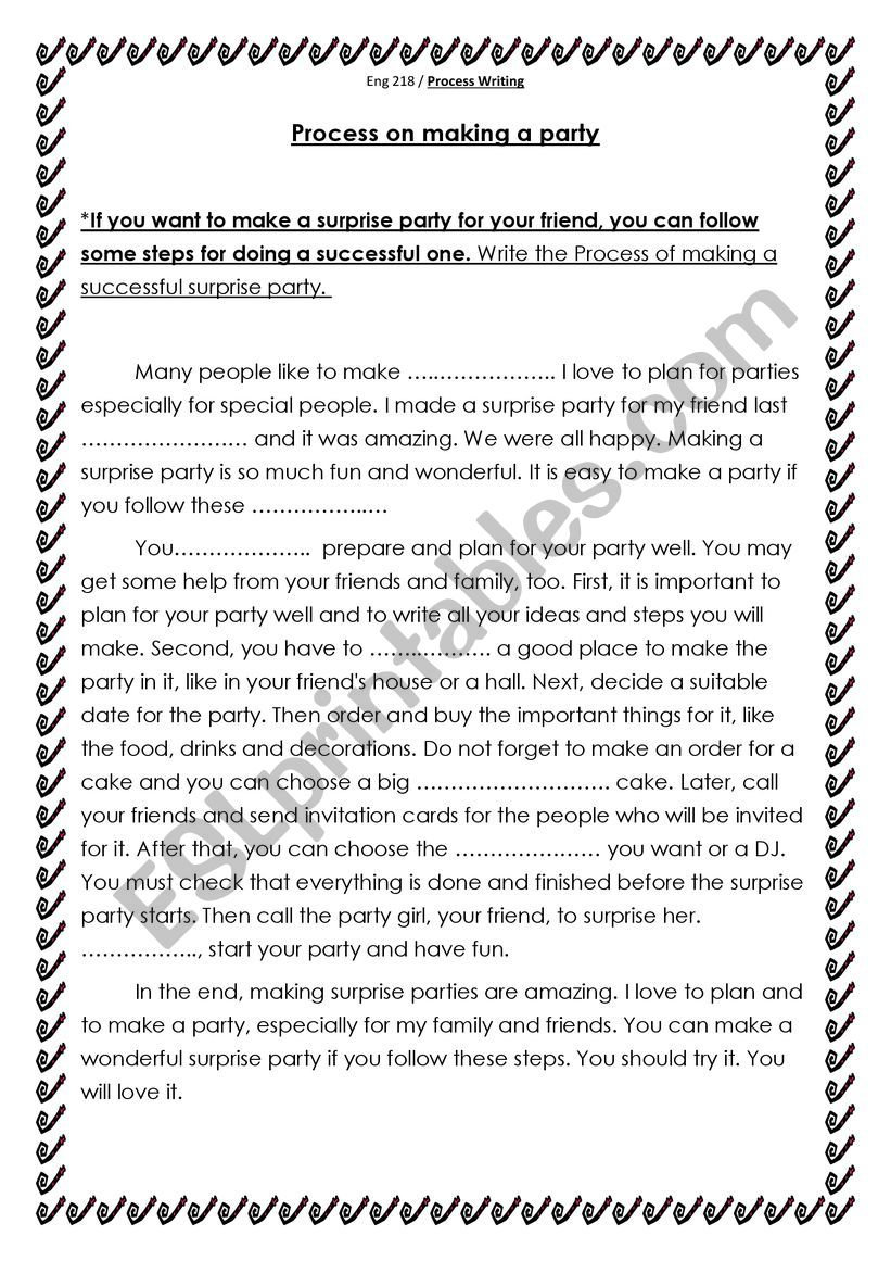Process Essay - Preparing for a party