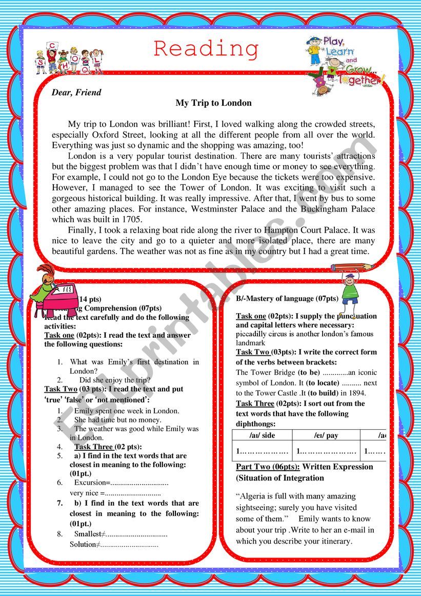 My Trip to London worksheet