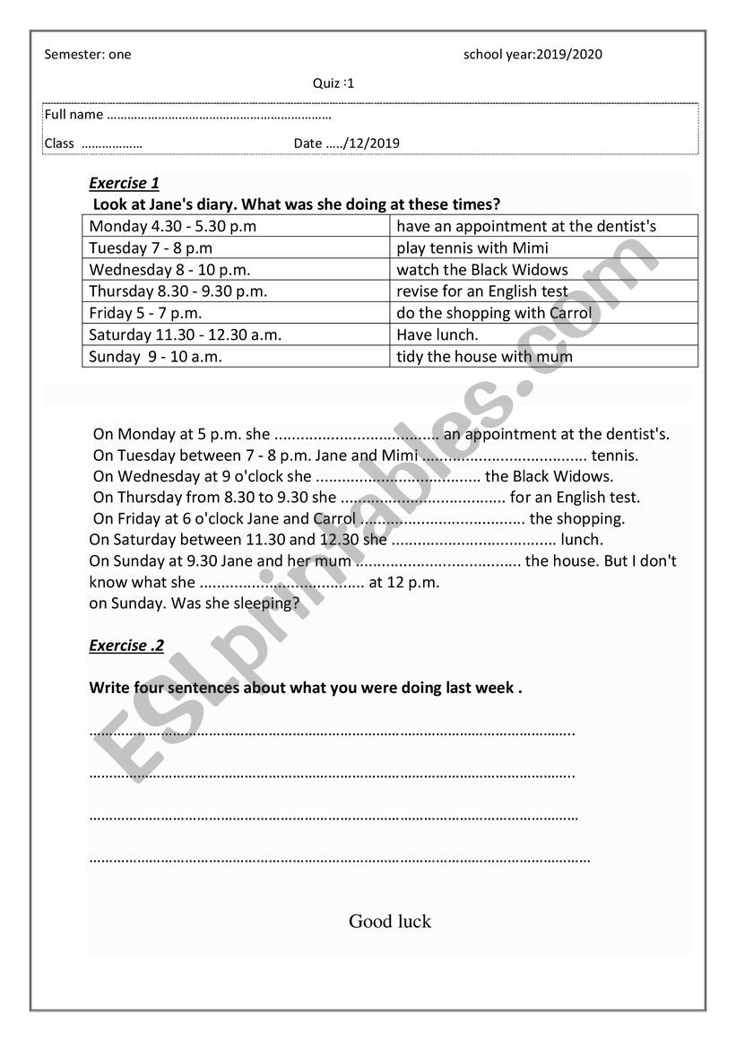 a quiz worksheet