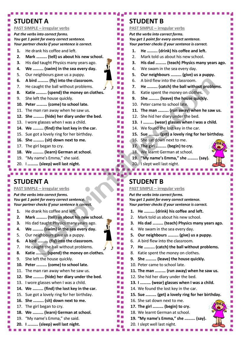 Past Simple - irregular verbs II - pair work