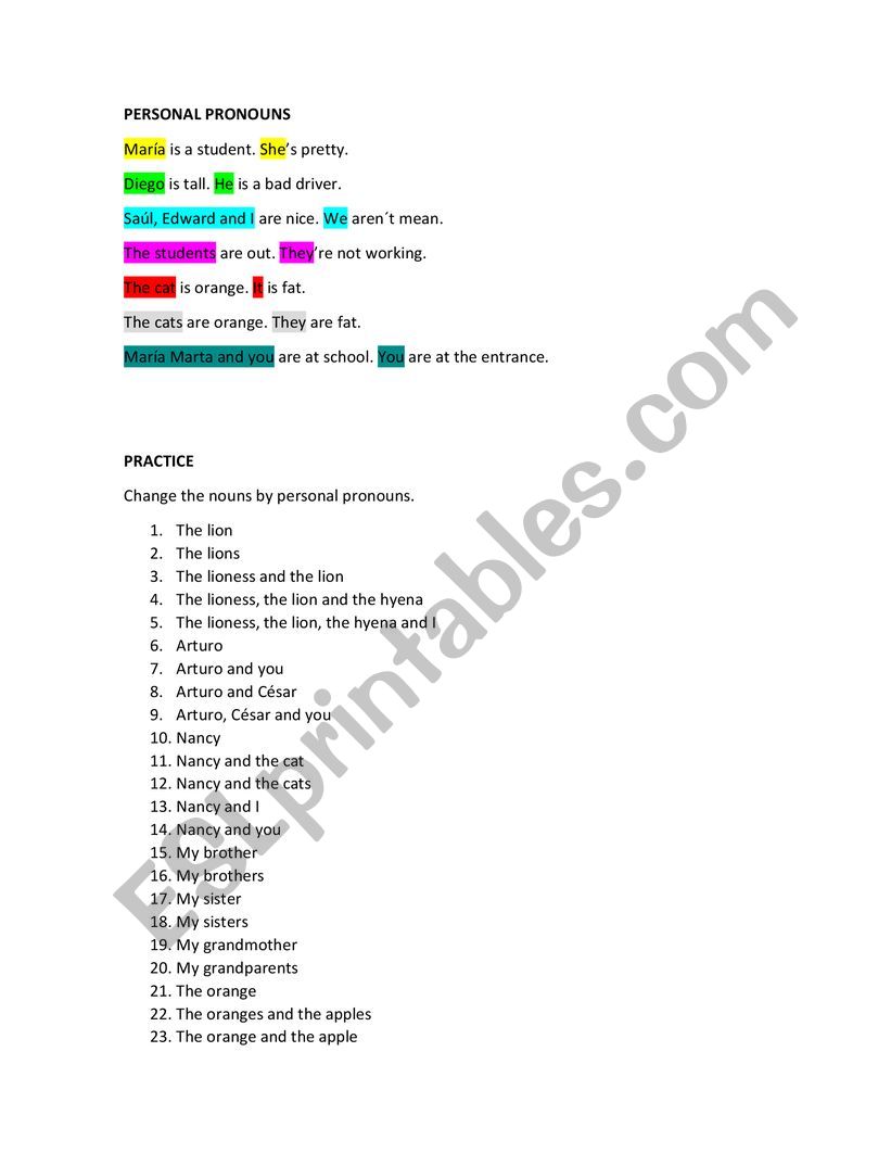 SUBJECT PRONOUNS worksheet