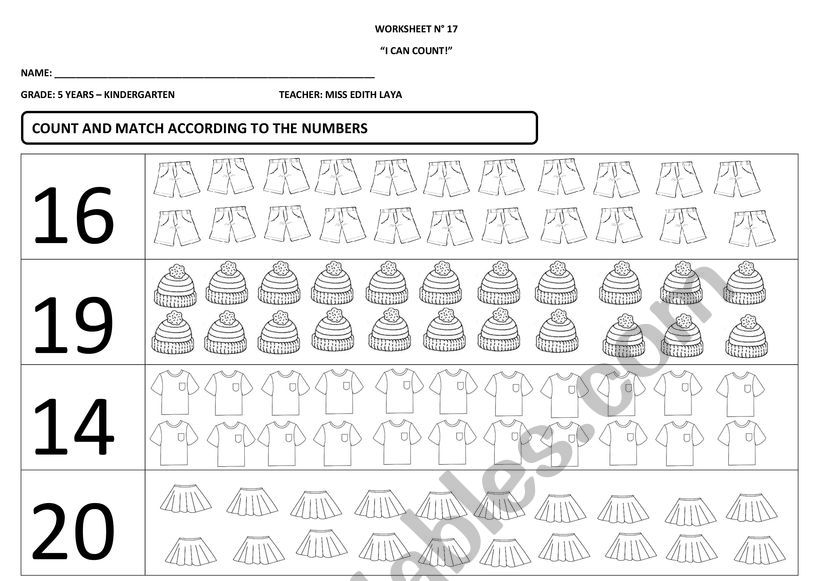 numbers 5 years nursery level worksheet