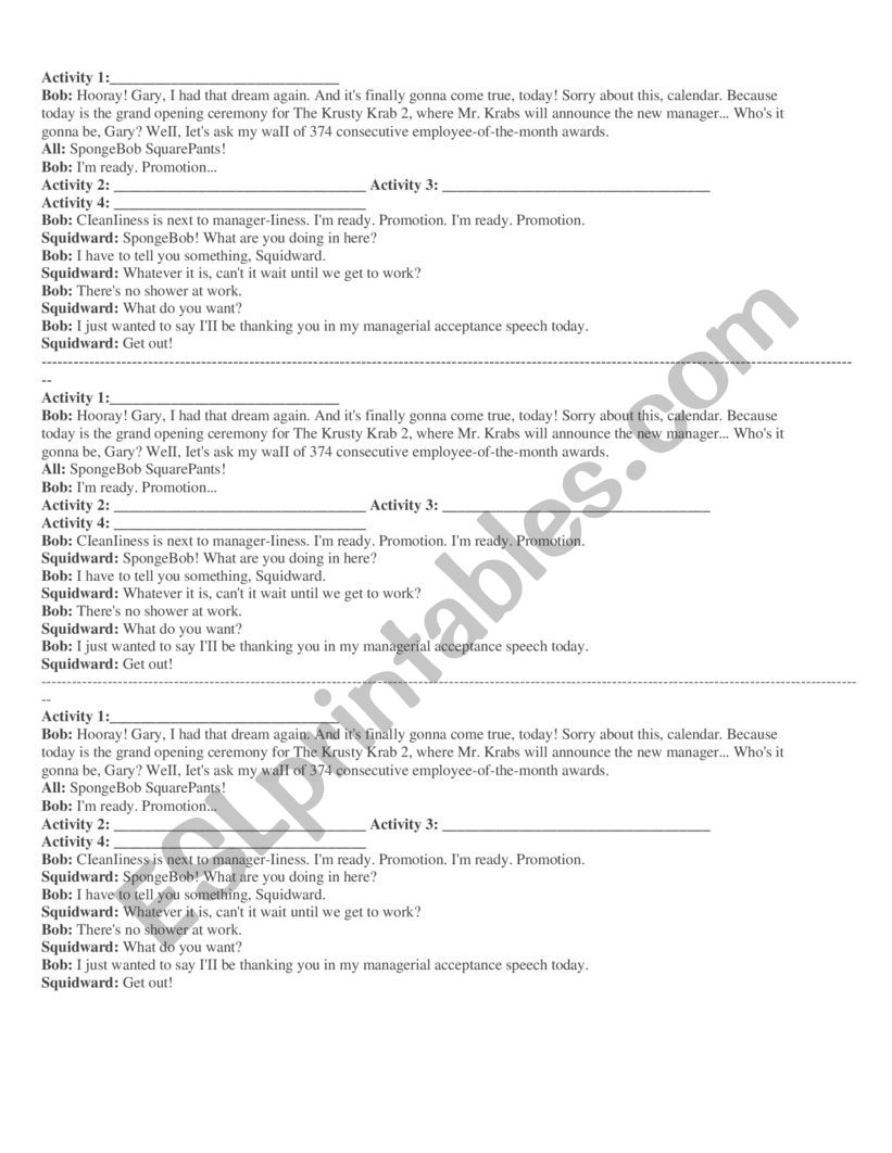 Spongebobs morning routine worksheet