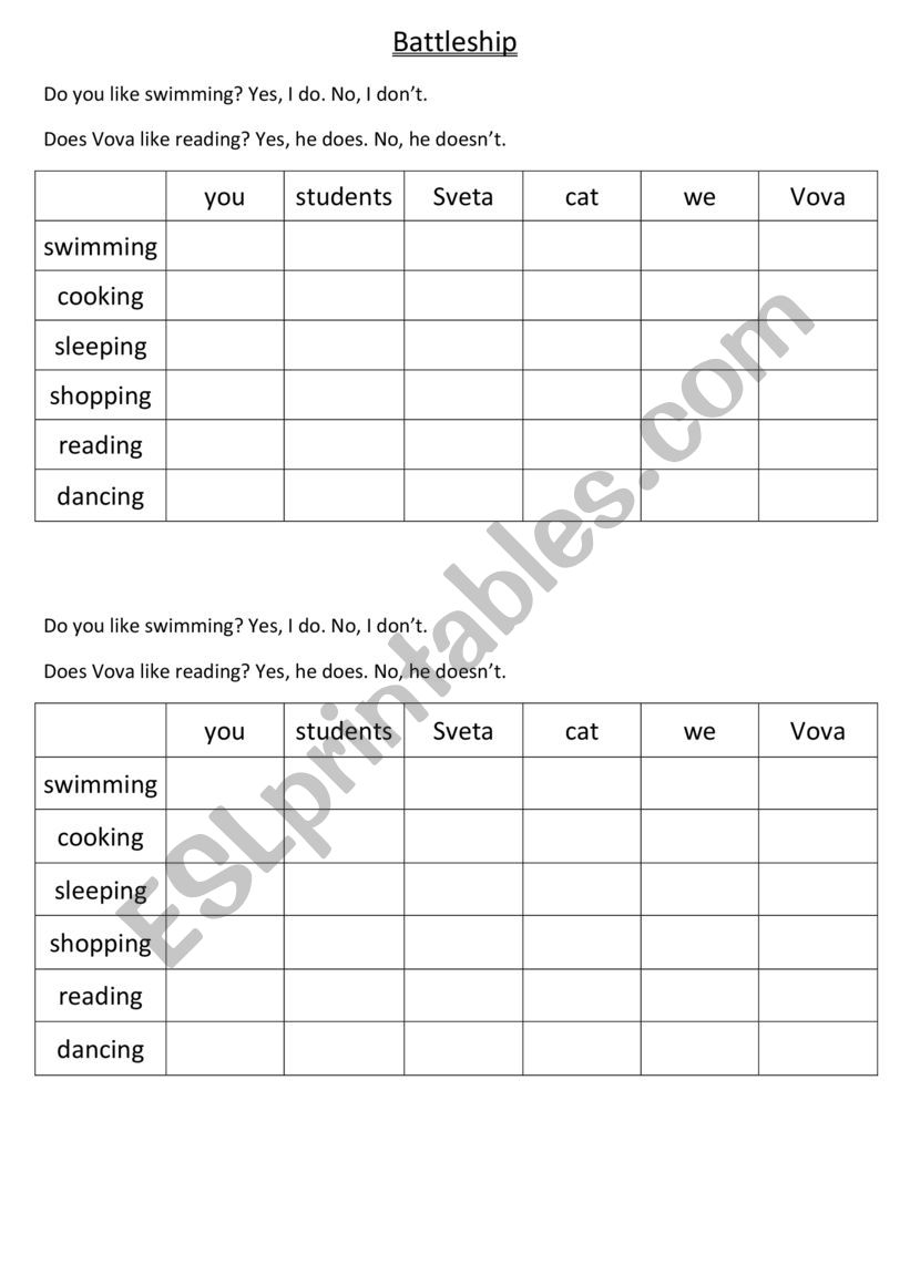 Like +ing worksheet