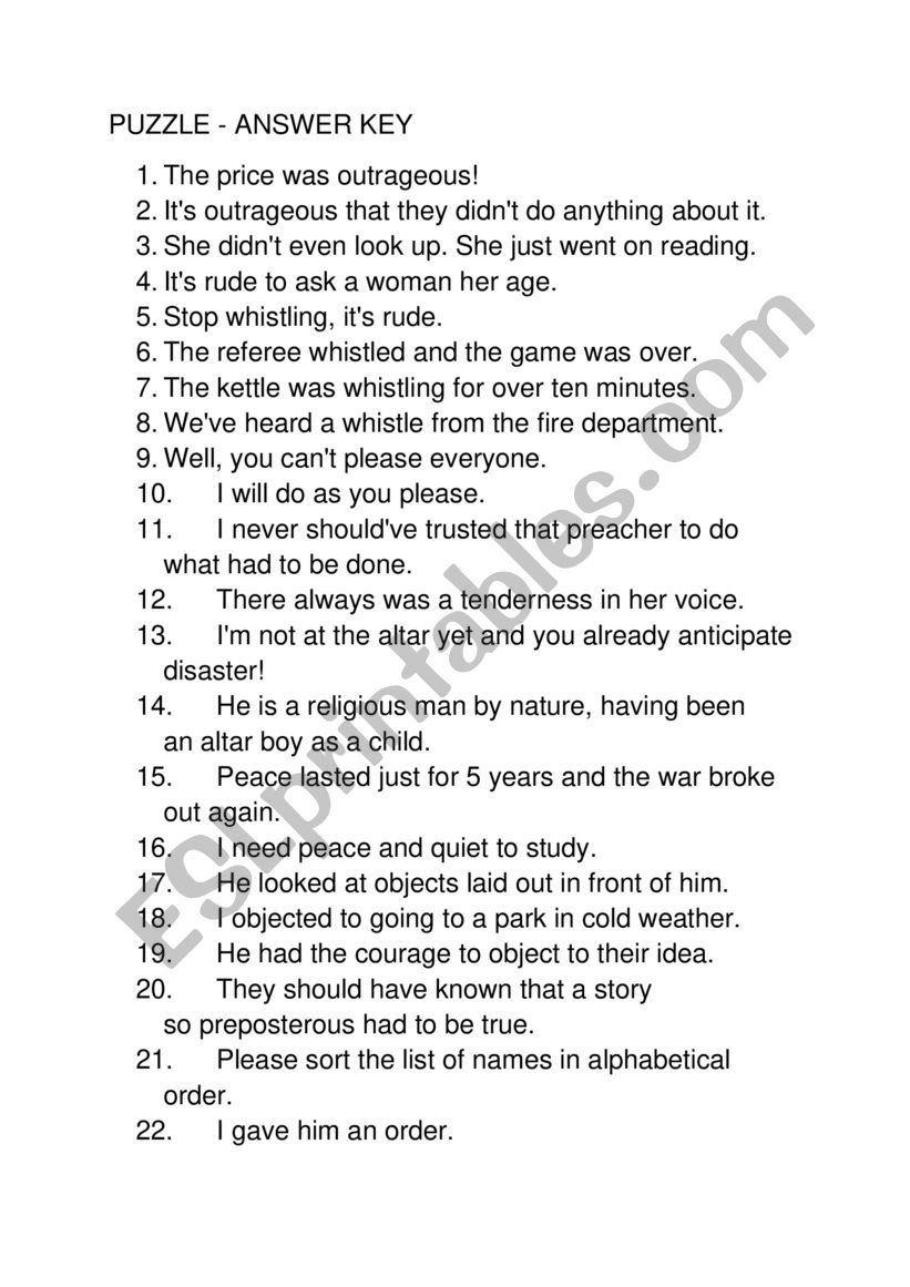 PUZZLE OF SENTENCES worksheet