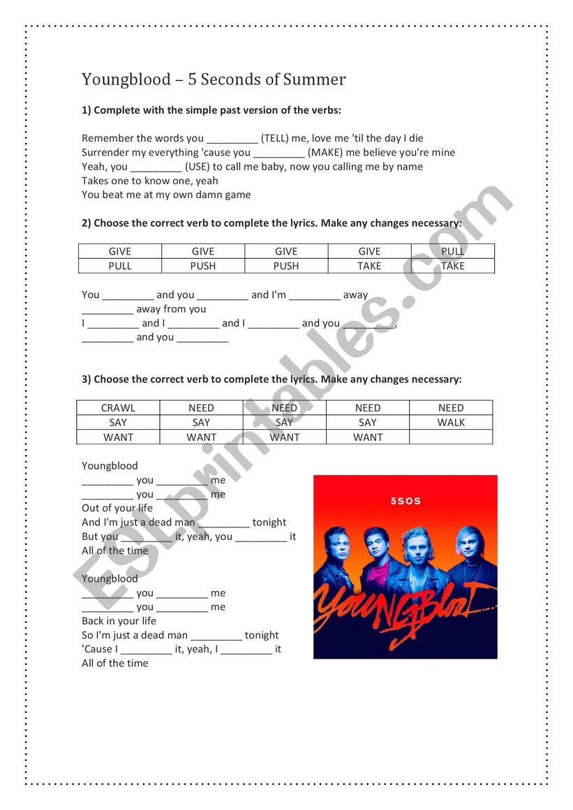 Youngblood song worksheet worksheet