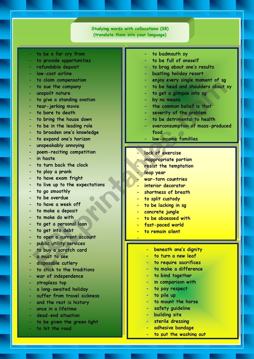 Collocations 38 worksheet