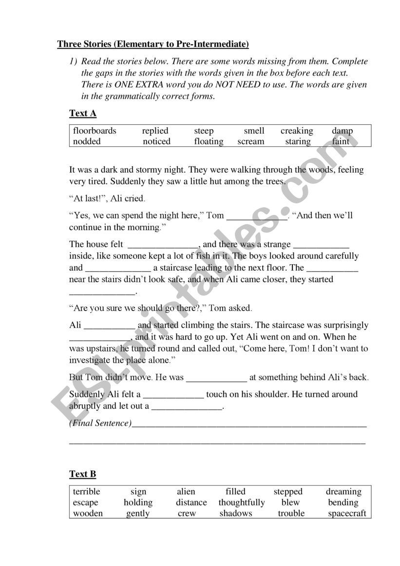 Three Little Stories worksheet