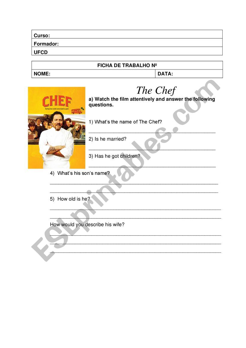The Chef: Film worksheet worksheet