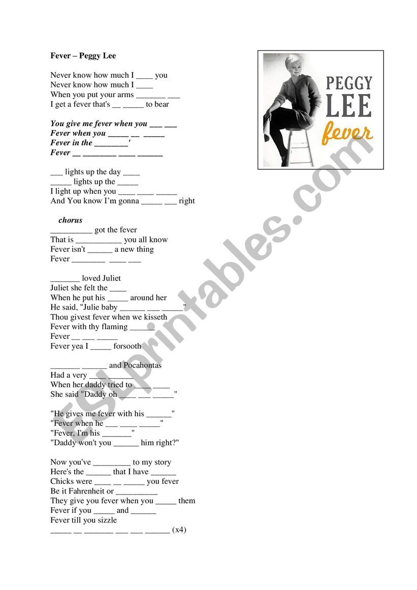 Fever - Peggy Lee worksheet