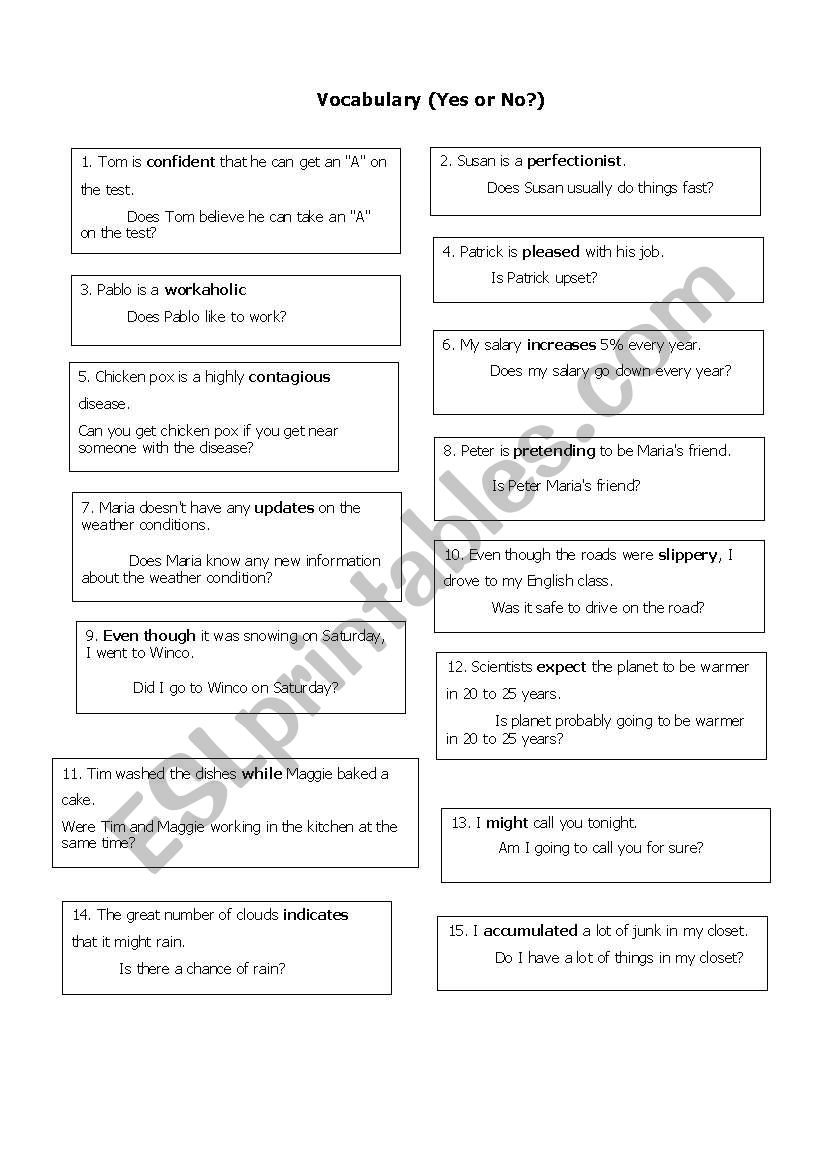 Vocabulary worksheet