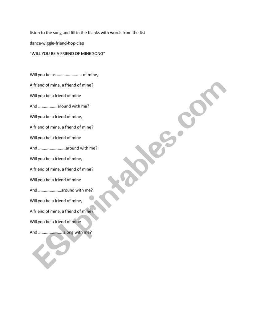 will-you-be-afriend-of-mine-esl-worksheet-by-najlalaouini