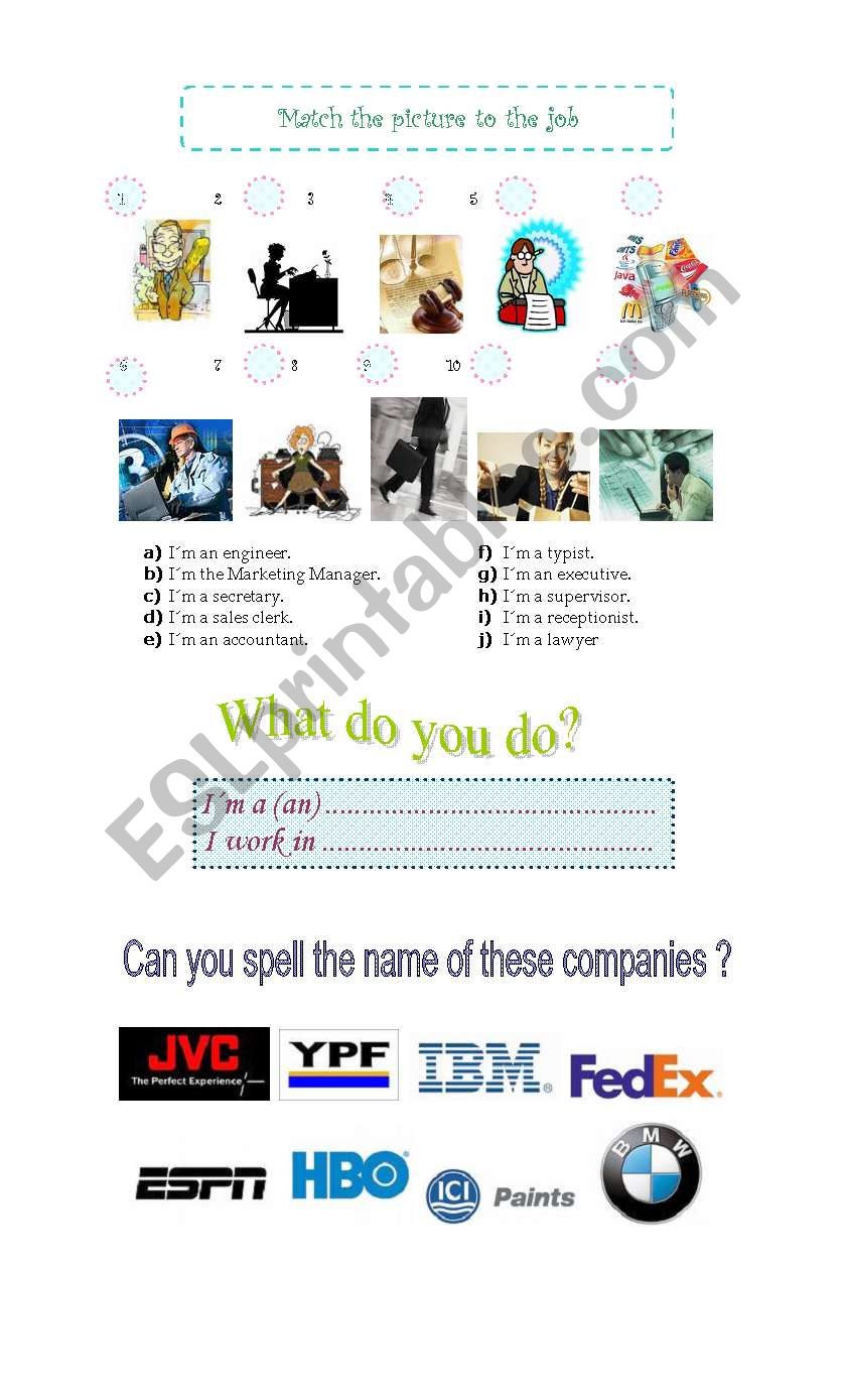 Occupations & The Alphabet worksheet