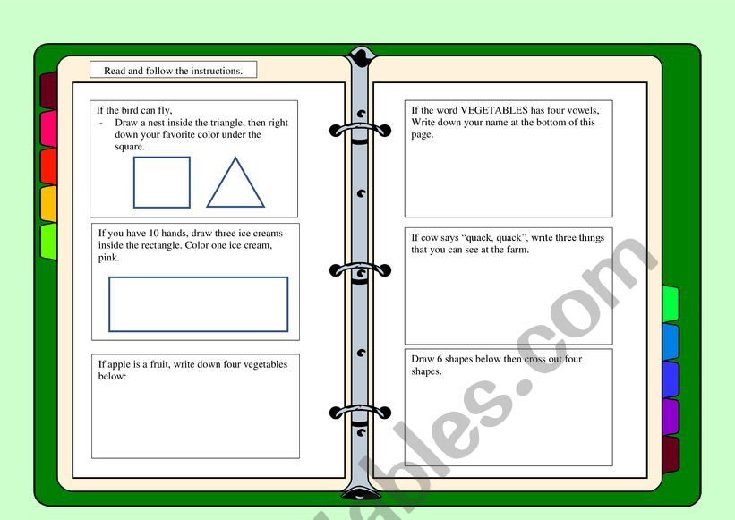 Following Directions worksheet