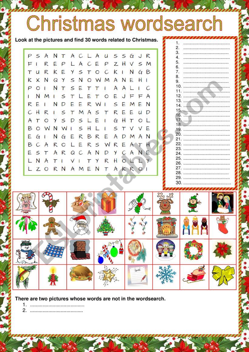 Wordsearch - Christmas worksheet