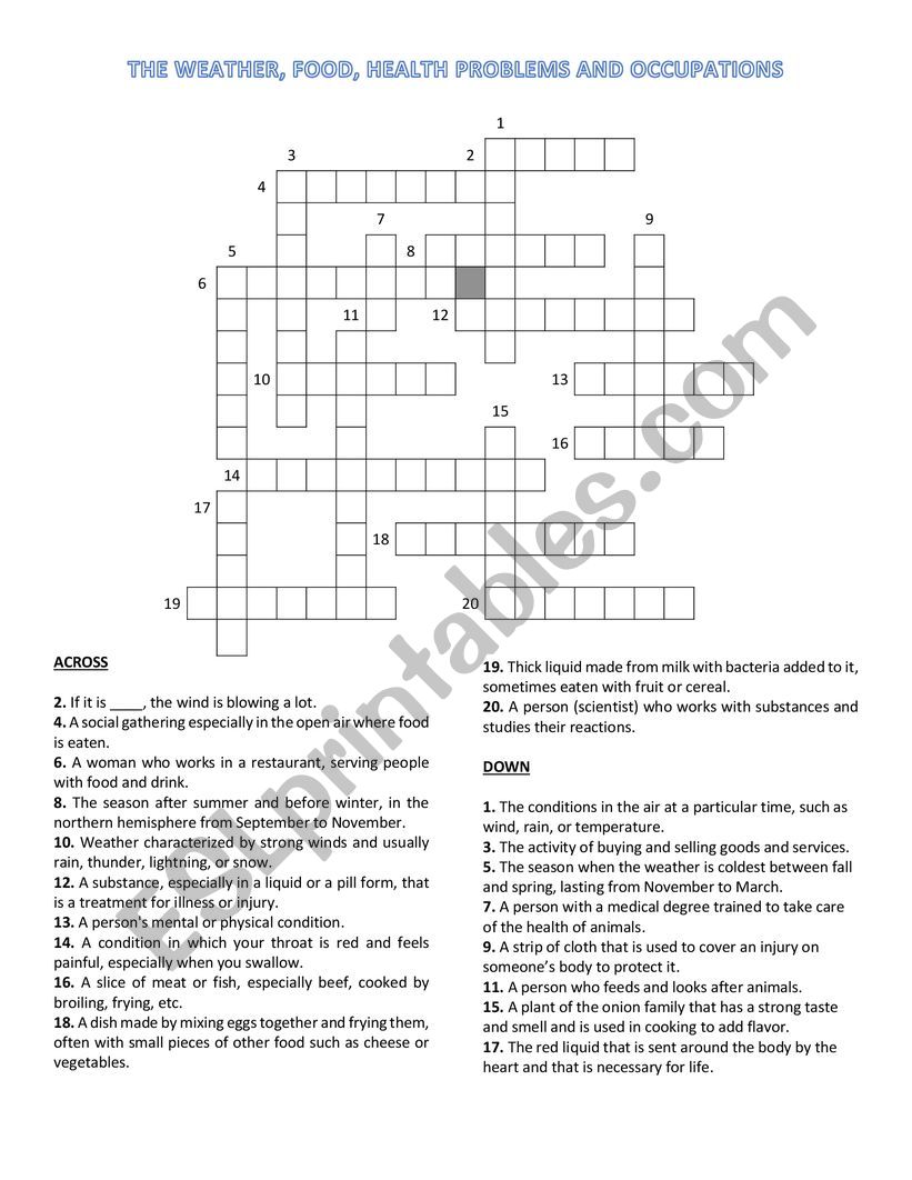 CROSSWORD PUZZLE: WEATHER, FOOD, JOBS AND HEALTH PROBLEMS