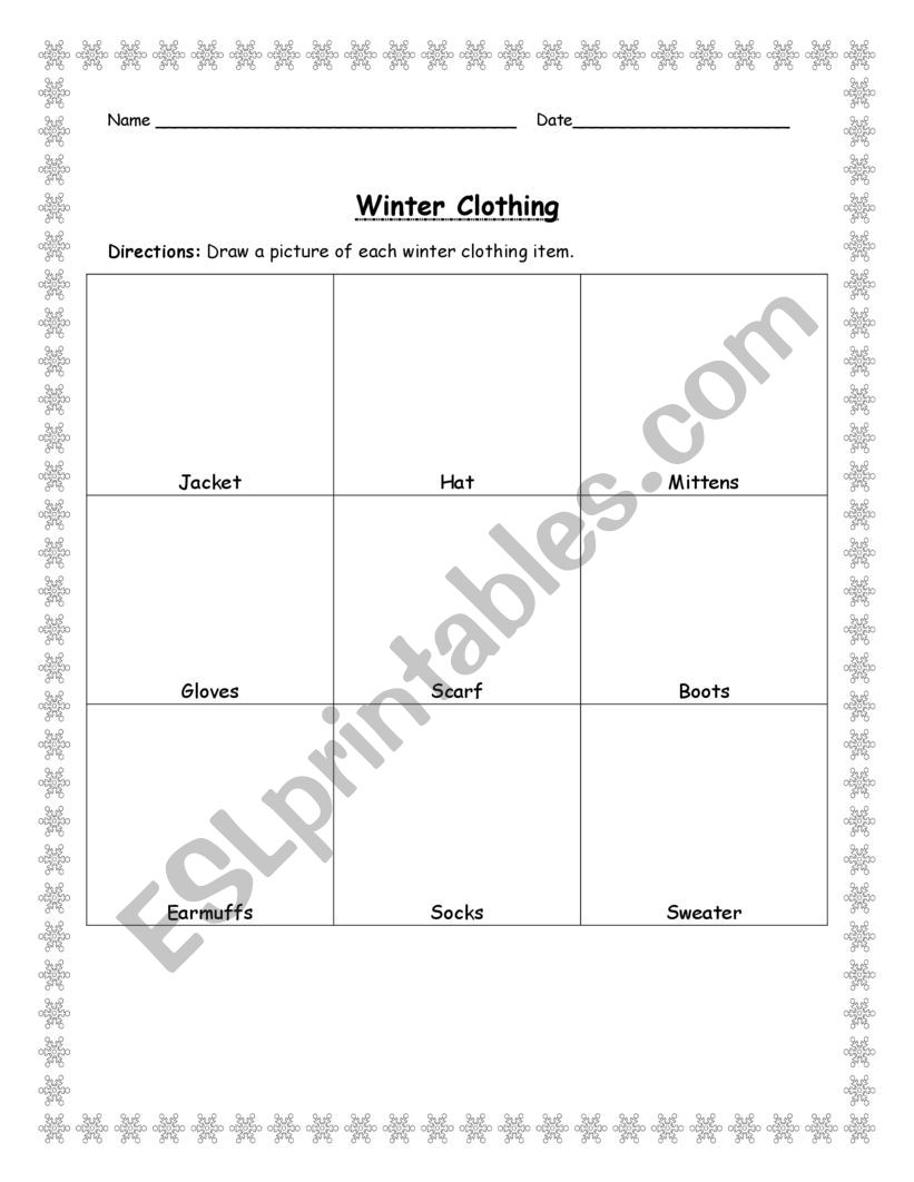 Winter Clothing Vocabulary worksheet