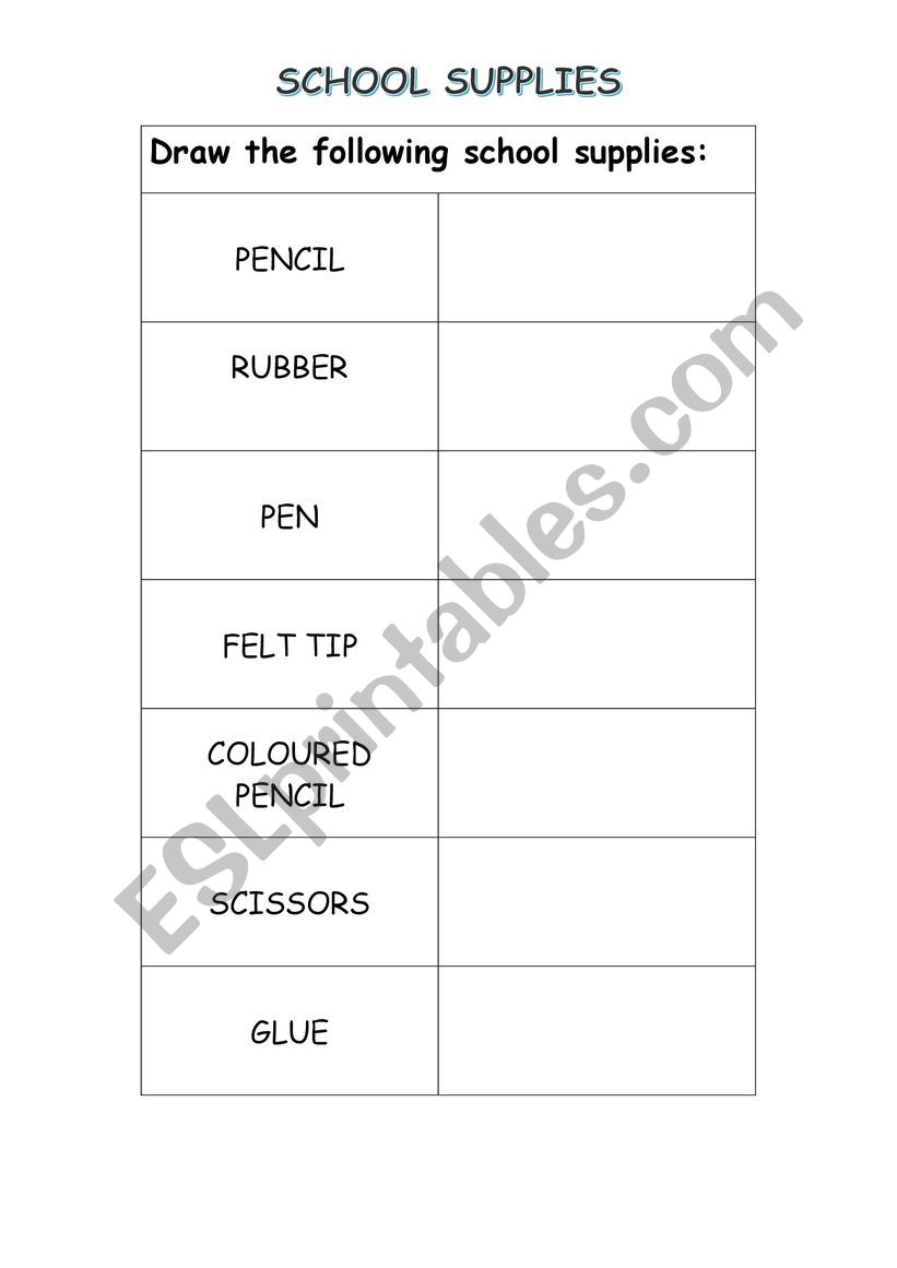 Draw the school supplies worksheet
