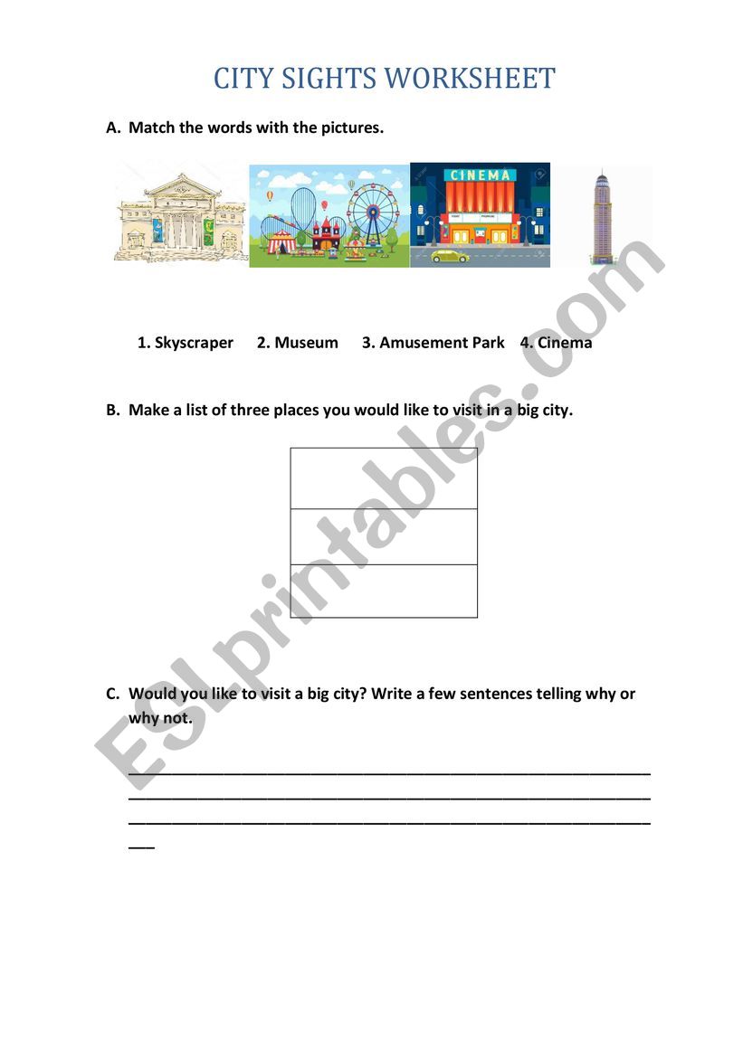 City Sights worksheet worksheet