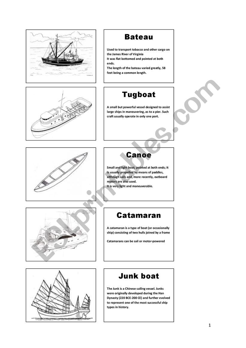 Types of boats - Flashcards (Memory game)