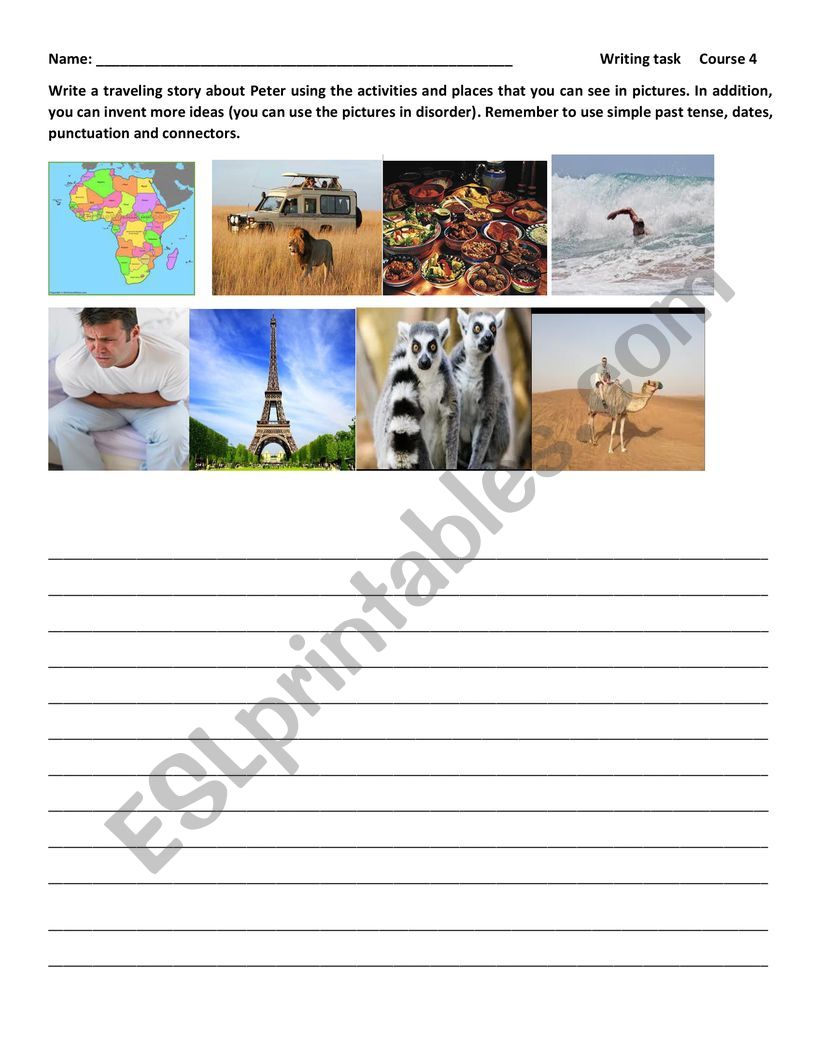Writing a traveling story worksheet